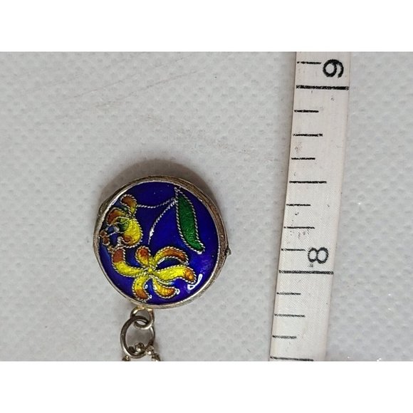 Vintage Genuine Sterling Silver Enameled Round Floral Locket Pendant Necklace - Picture 8 of 10